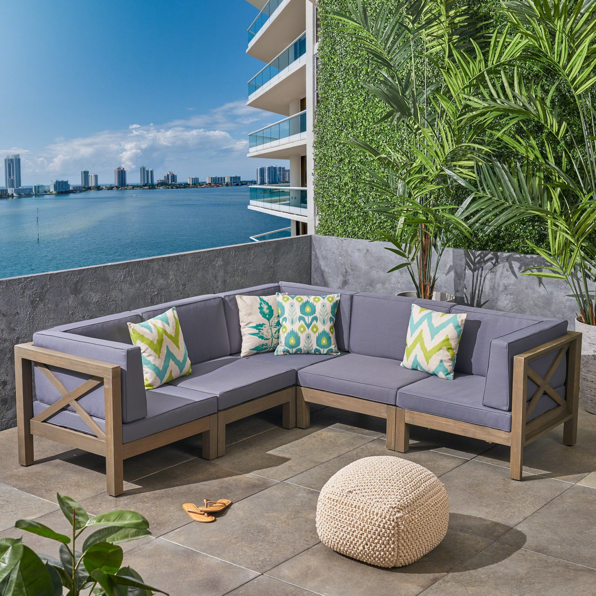 Brava Outdoor 5-Seat Acacia Wood Sofa Set by Christopher Knight Home