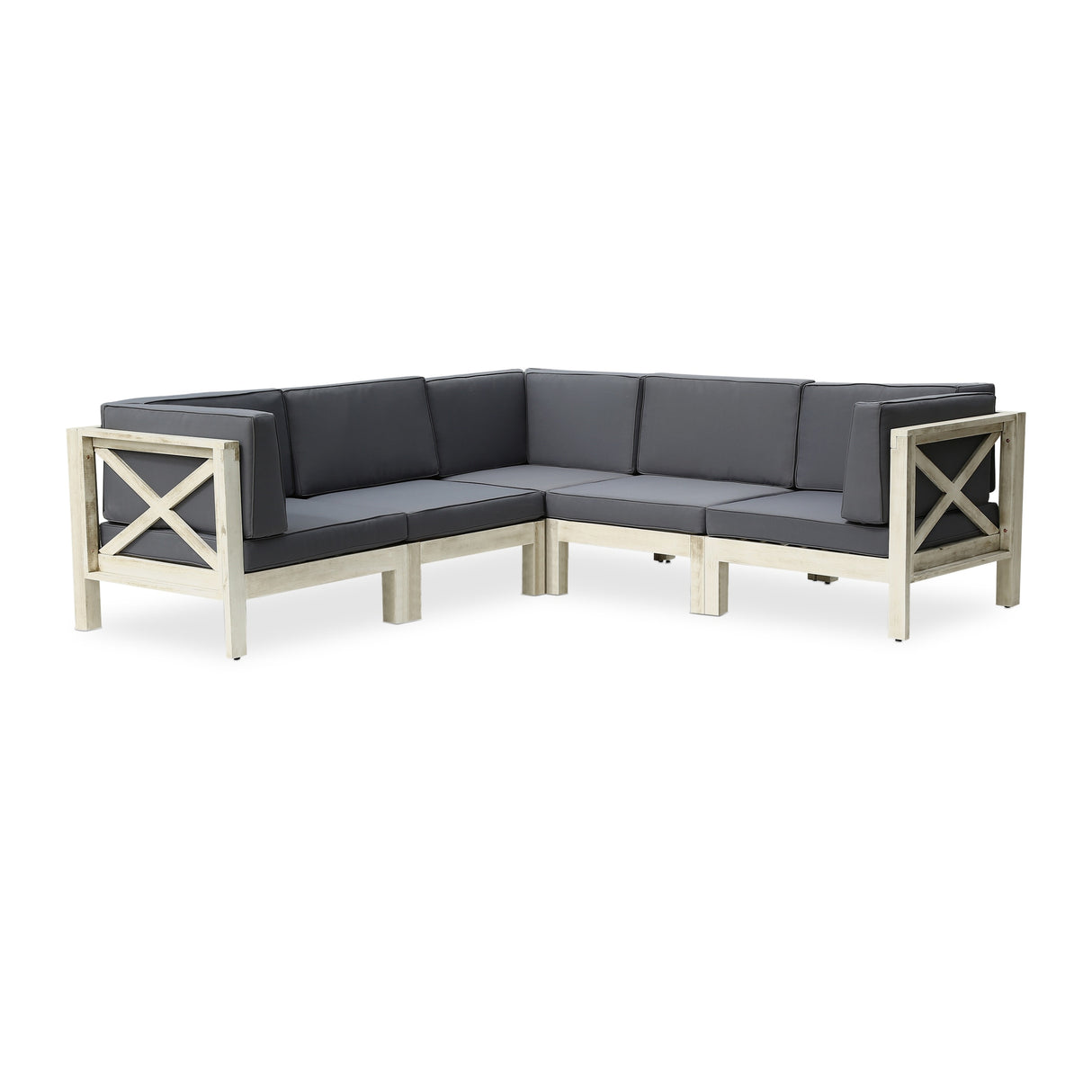 Brava Outdoor Acacia Wood 5 Seater Sectional Sofa Set with Water-Resistant Cushions by Christopher Knight Home