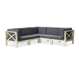 Brava Outdoor Acacia Wood 5 Seater Sectional Sofa Set with Water-Resistant Cushions by Christopher Knight Home