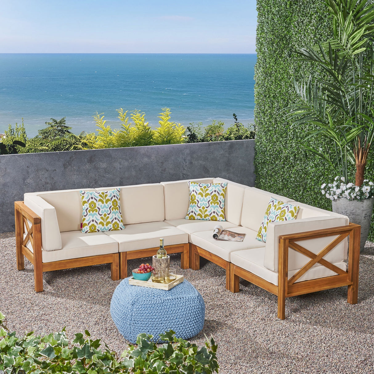 Brava Outdoor 5-Seat Acacia Wood Sofa Set by Christopher Knight Home