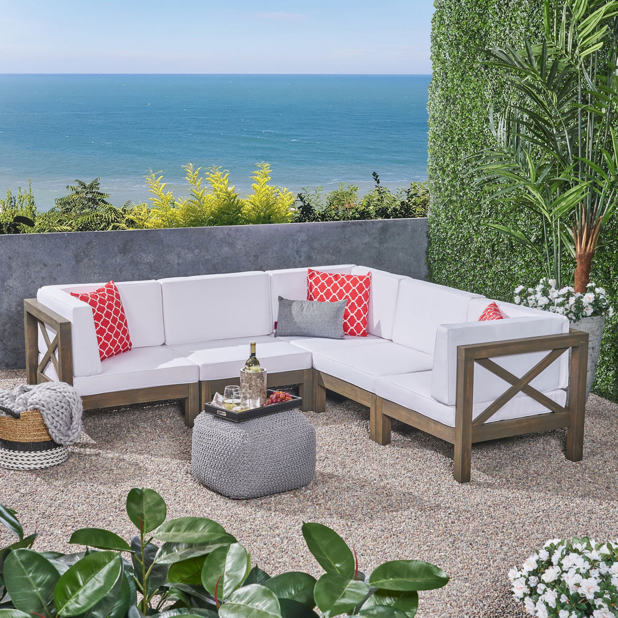 Brava Outdoor 5-Seat Acacia Wood Sofa Set by Christopher Knight Home