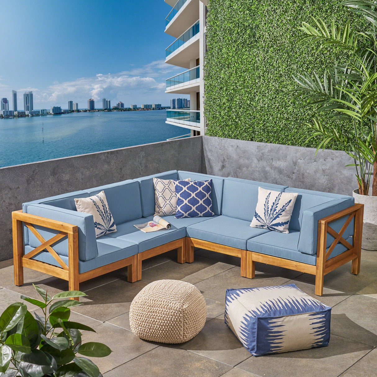 Brava Outdoor 5-Seat Acacia Wood Sofa Set by Christopher Knight Home
