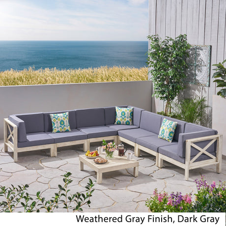 Brava Outdoor 7 Seater Acacia Wood Sectional Sofa Set by Christopher Knight Home