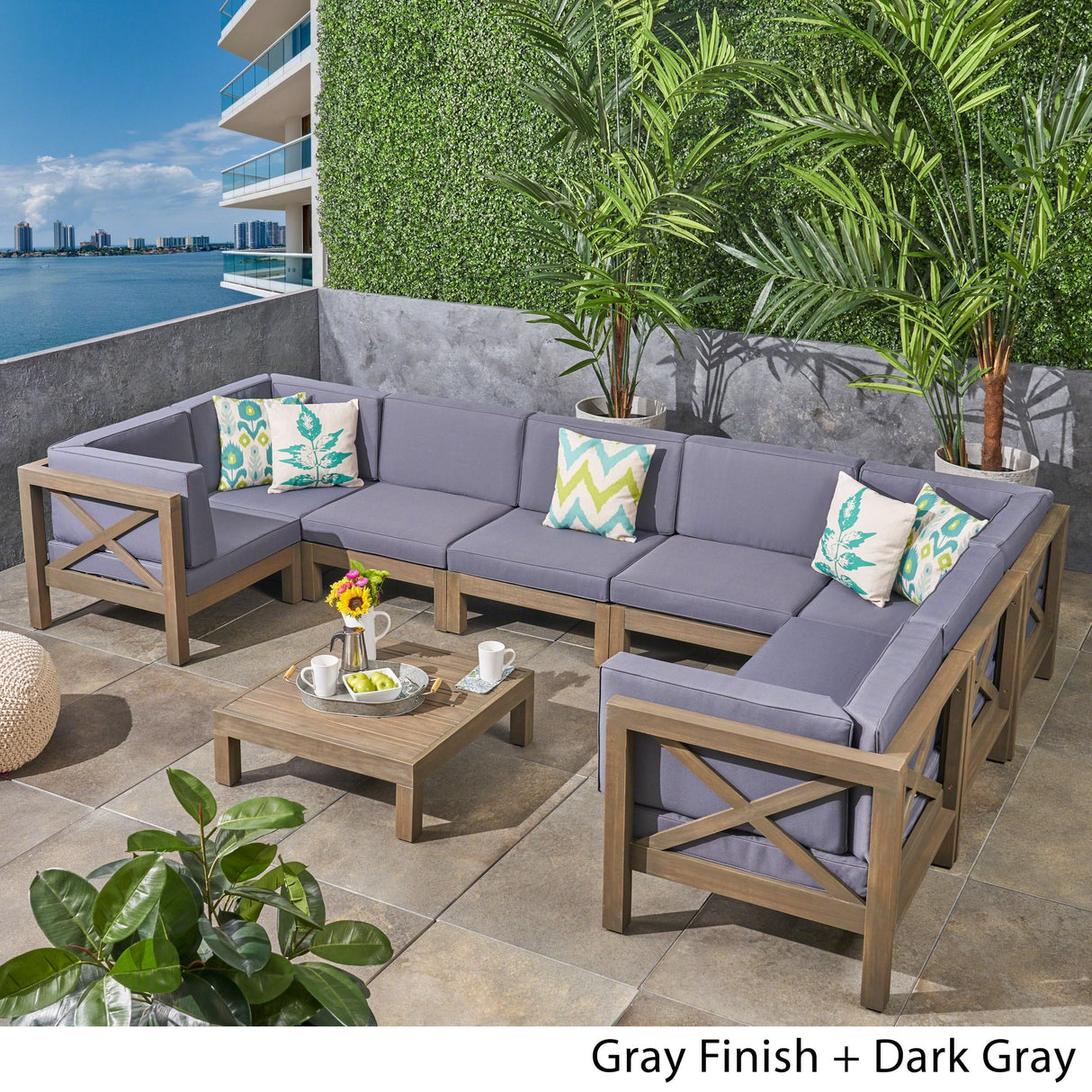 Brava Acacia Wood Outdoor Sectional Sofa by Christopher Knight Home
