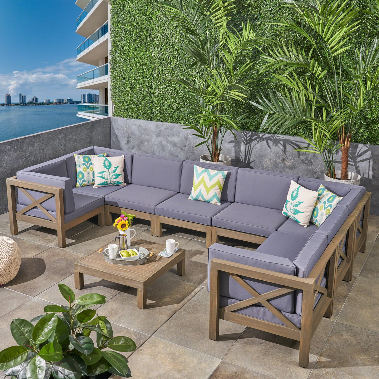 Brava Acacia Wood Outdoor Sectional Sofa by Christopher Knight Home