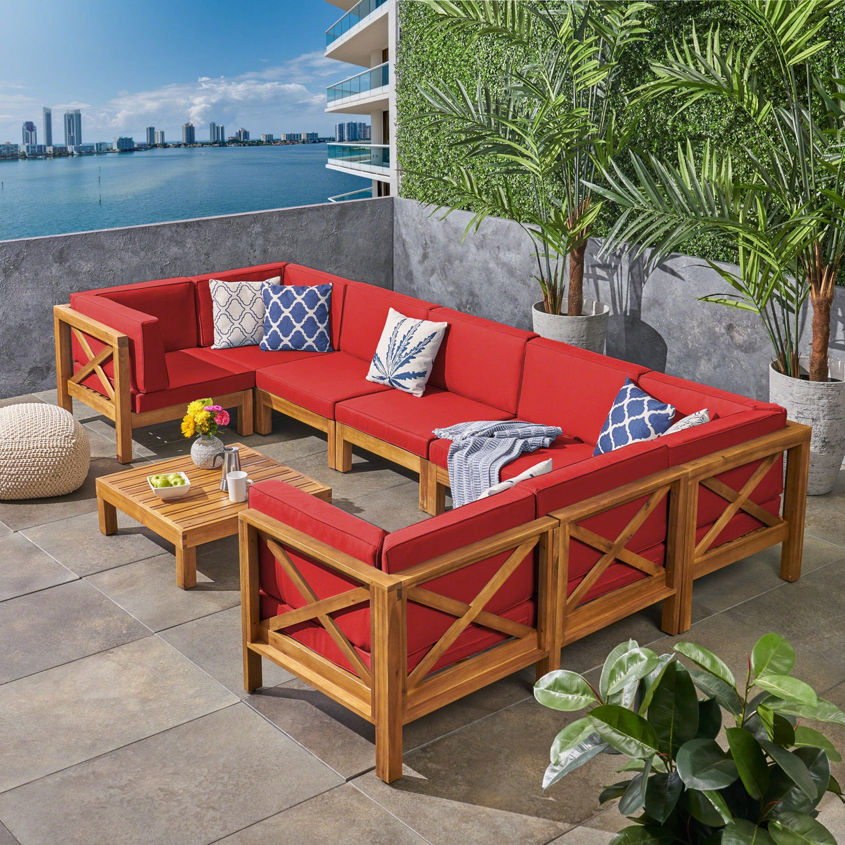 Brava Acacia Wood Outdoor Sectional Sofa by Christopher Knight Home
