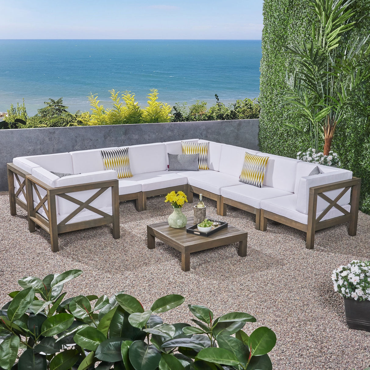 Brava Acacia Wood Outdoor Sectional Sofa by Christopher Knight Home