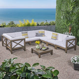 Brava Acacia Wood Outdoor Sectional Sofa by Christopher Knight Home