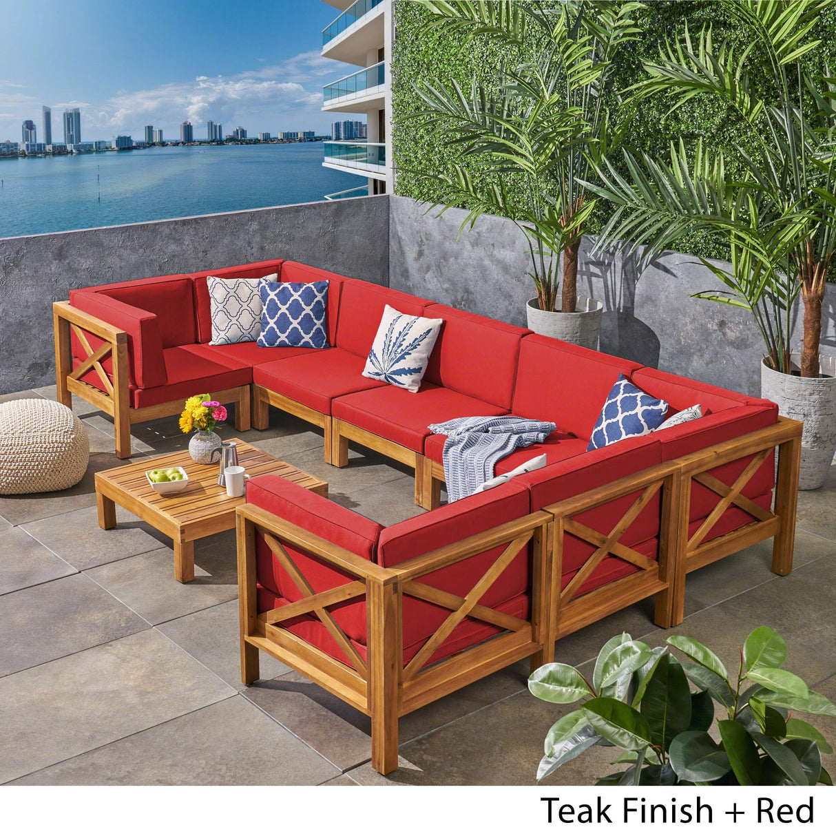Brava Acacia Wood Outdoor Sectional Sofa by Christopher Knight Home