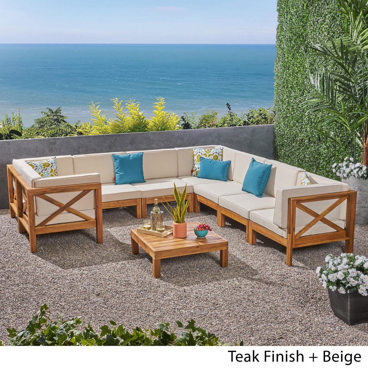 Brava Acacia Wood Outdoor Sectional Sofa by Christopher Knight Home
