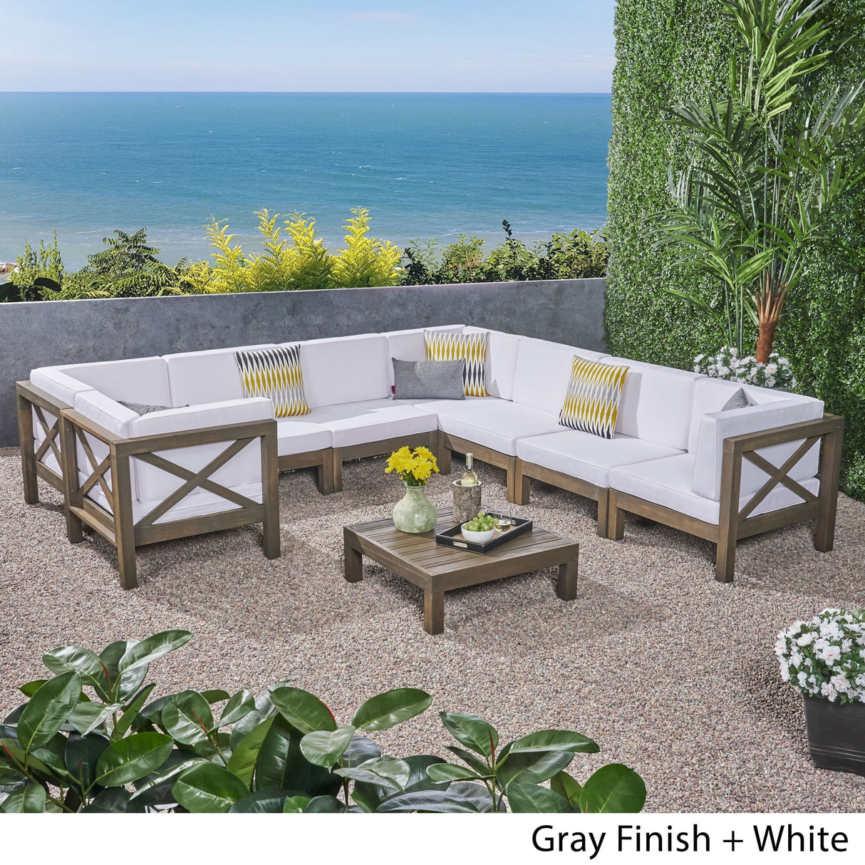 Brava Acacia Wood Outdoor Sectional Sofa by Christopher Knight Home