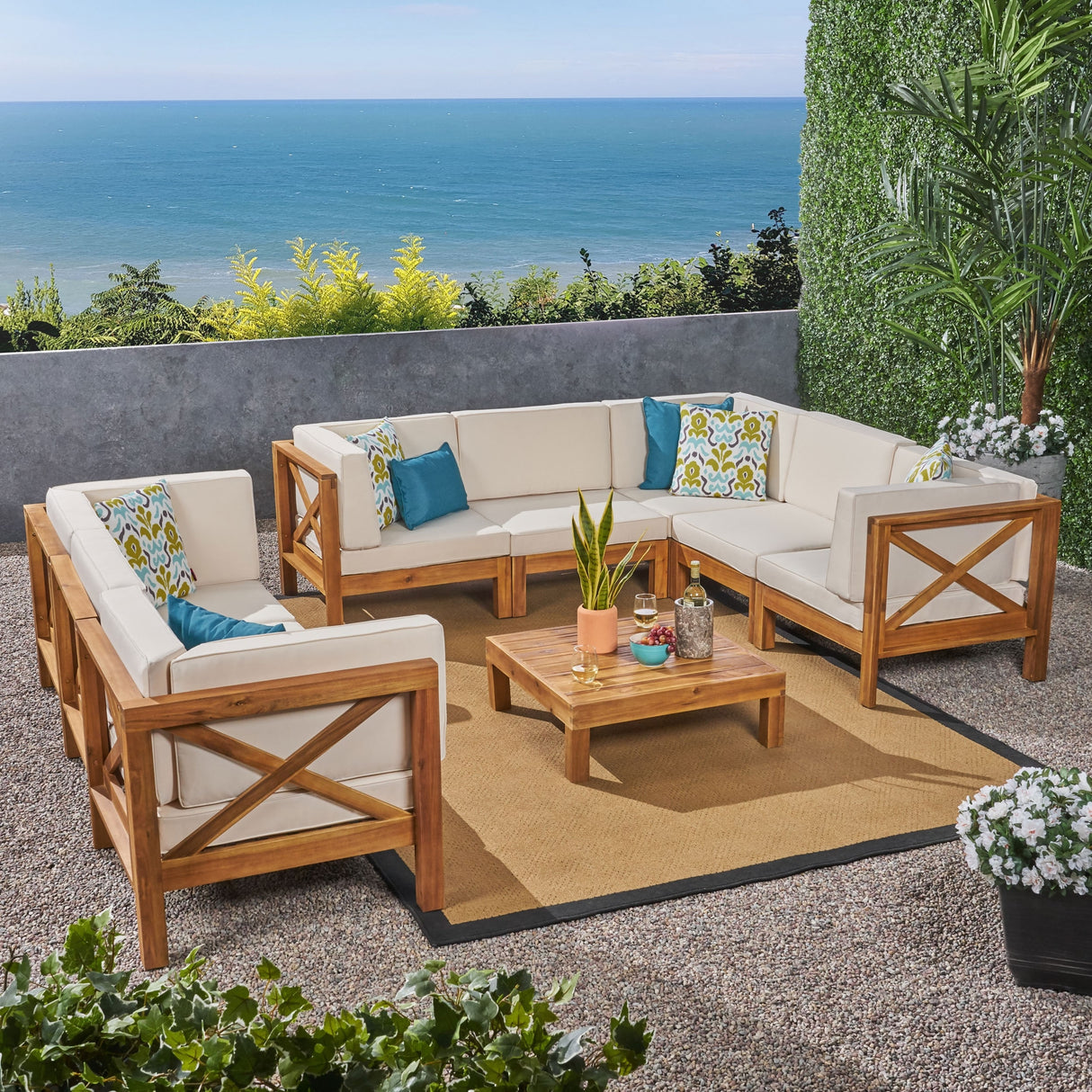 Brava 9-piece Acacia Wood Sectional Sofa Set by Christopher Knight Home