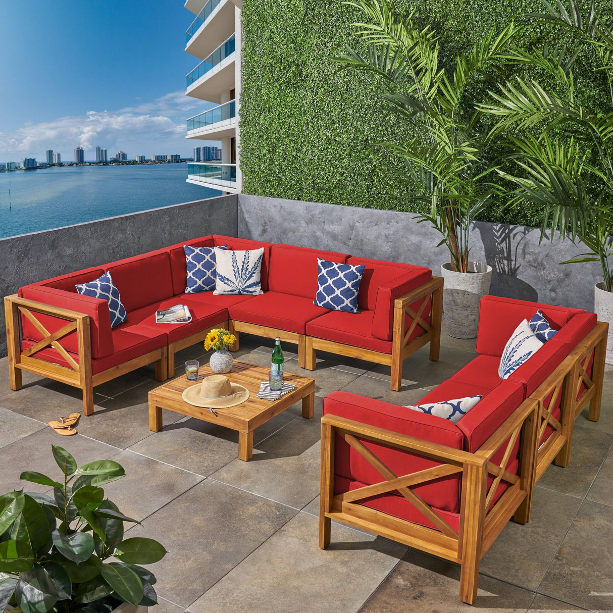 Brava 9-piece Acacia Wood Sectional Sofa Set by Christopher Knight Home