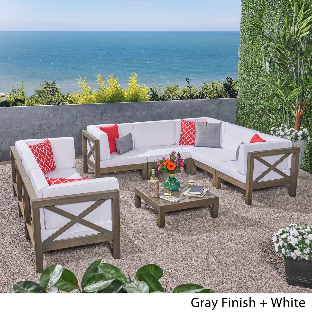 Brava 9-piece Acacia Wood Sectional Sofa Set by Christopher Knight Home