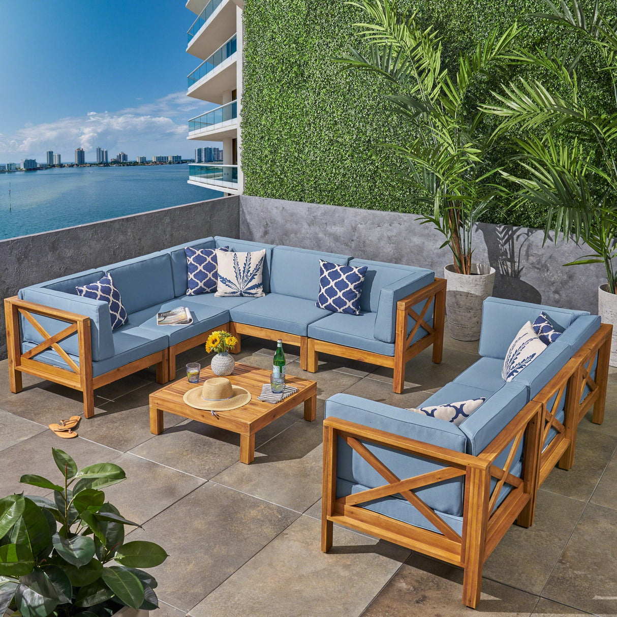 Brava 9-piece Acacia Wood Sectional Sofa Set by Christopher Knight Home