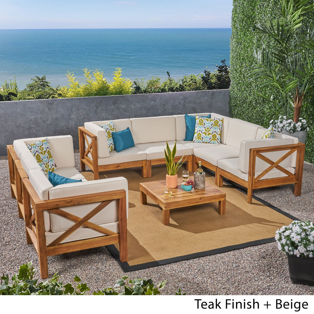 Brava 9-piece Acacia Wood Sectional Sofa Set by Christopher Knight Home