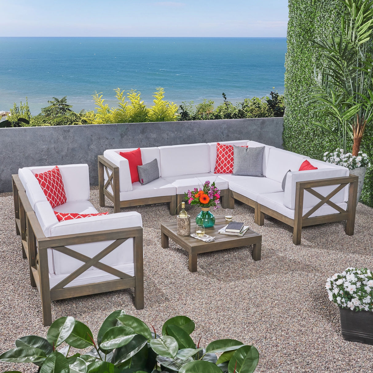 Brava 9-piece Acacia Wood Sectional Sofa Set by Christopher Knight Home
