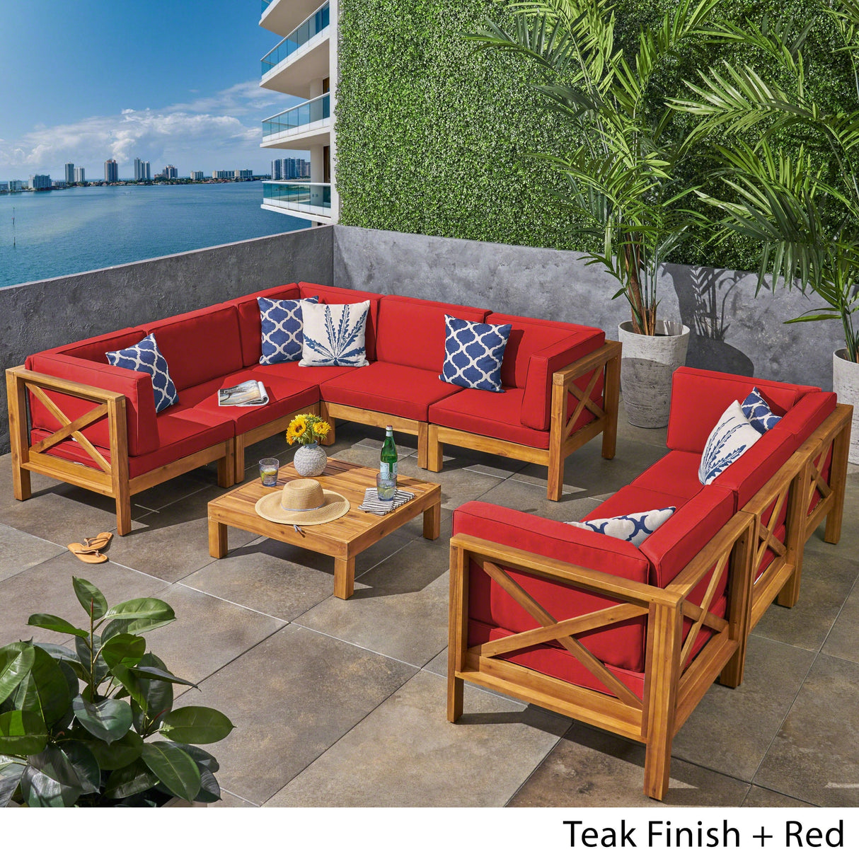 Brava 9-piece Acacia Wood Sectional Sofa Set by Christopher Knight Home