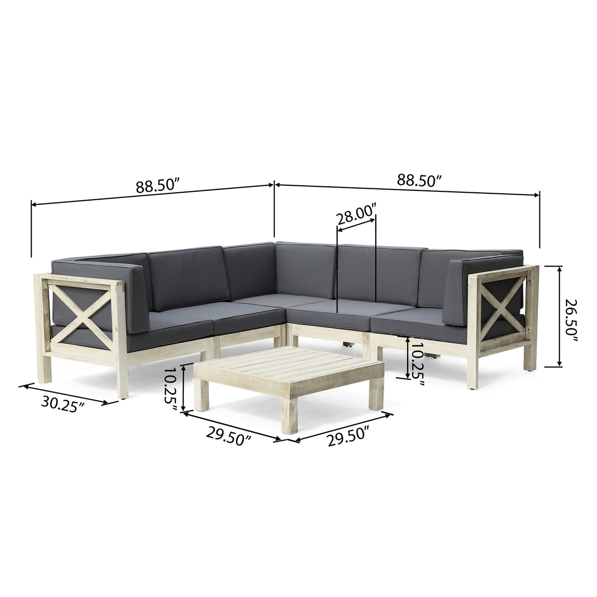 Brava Outdoor Acacia Wood 5 Seater Sectional Sofa Set with Coffee Table by Christopher Knight Home