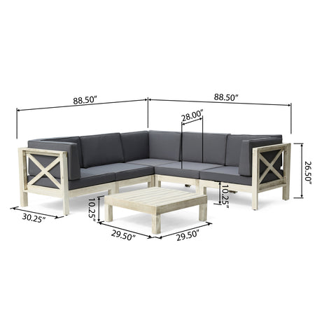 Brava Outdoor Acacia Wood 5 Seater Sectional Sofa Set with Coffee Table by Christopher Knight Home