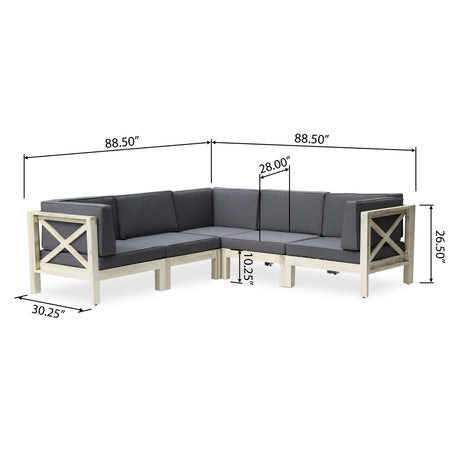Brava Outdoor Acacia Wood 5 Seater Sectional Sofa Set with Water-Resistant Cushions by Christopher Knight Home