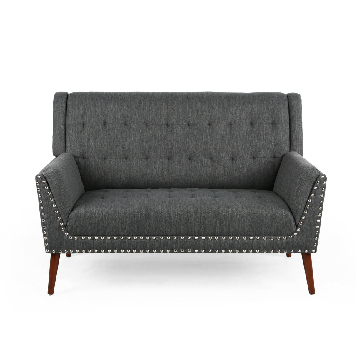 Braymer Mid-Century Modern Fabric Settee with Nailhead Trim by Christopher Knight Home