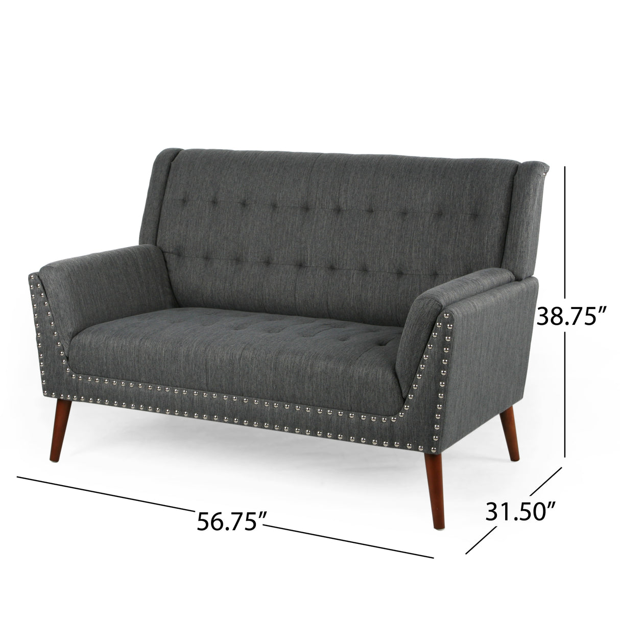 Braymer Mid-Century Modern Fabric Settee with Nailhead Trim by Christopher Knight Home