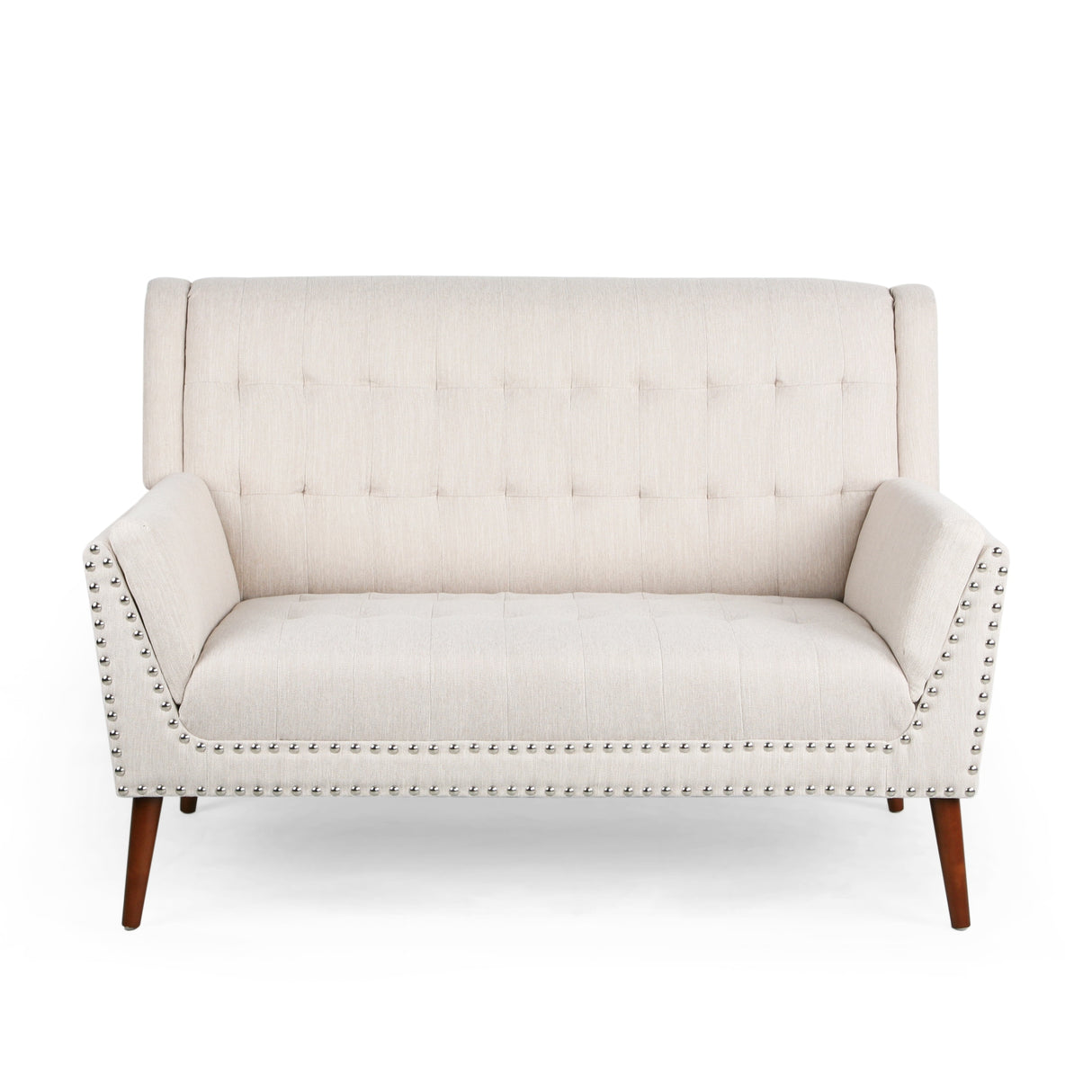 Braymer Mid-Century Modern Fabric Settee with Nailhead Trim by Christopher Knight Home