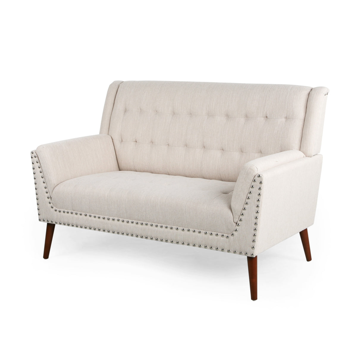 Braymer Mid-Century Modern Fabric Settee with Nailhead Trim by Christopher Knight Home