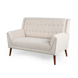 Braymer Mid-Century Modern Fabric Settee with Nailhead Trim by Christopher Knight Home
