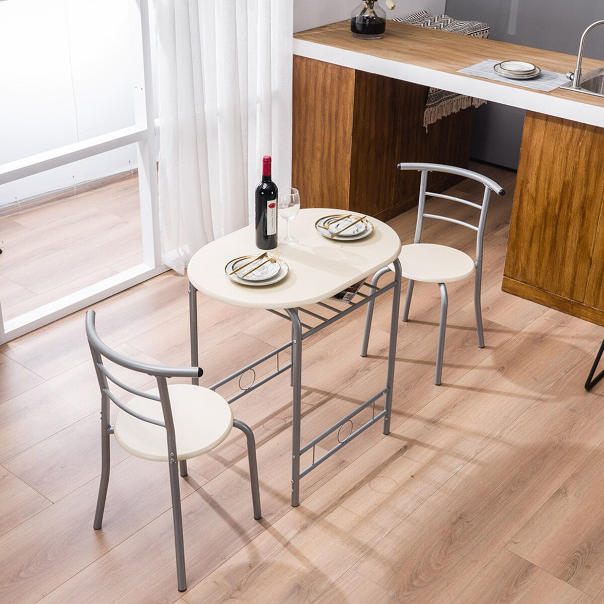 Breakfast Table Dining Table and Chair 3 Piece Set for Kitchen Living Dinning Room