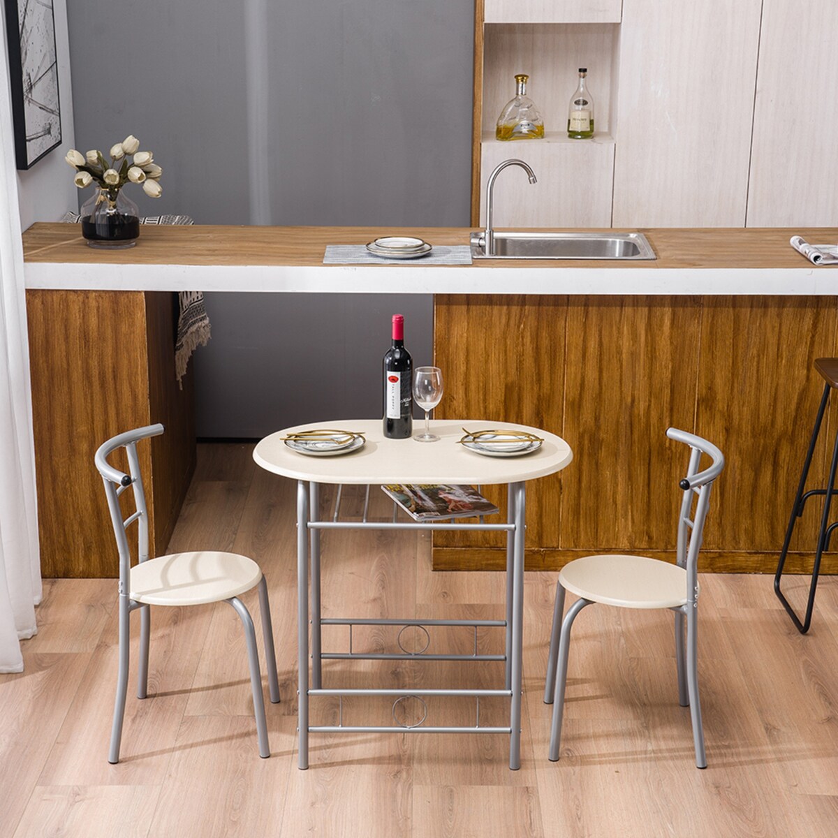Breakfast Table Dining Table and Chair 3 Piece Set for Kitchen Living Dinning Room