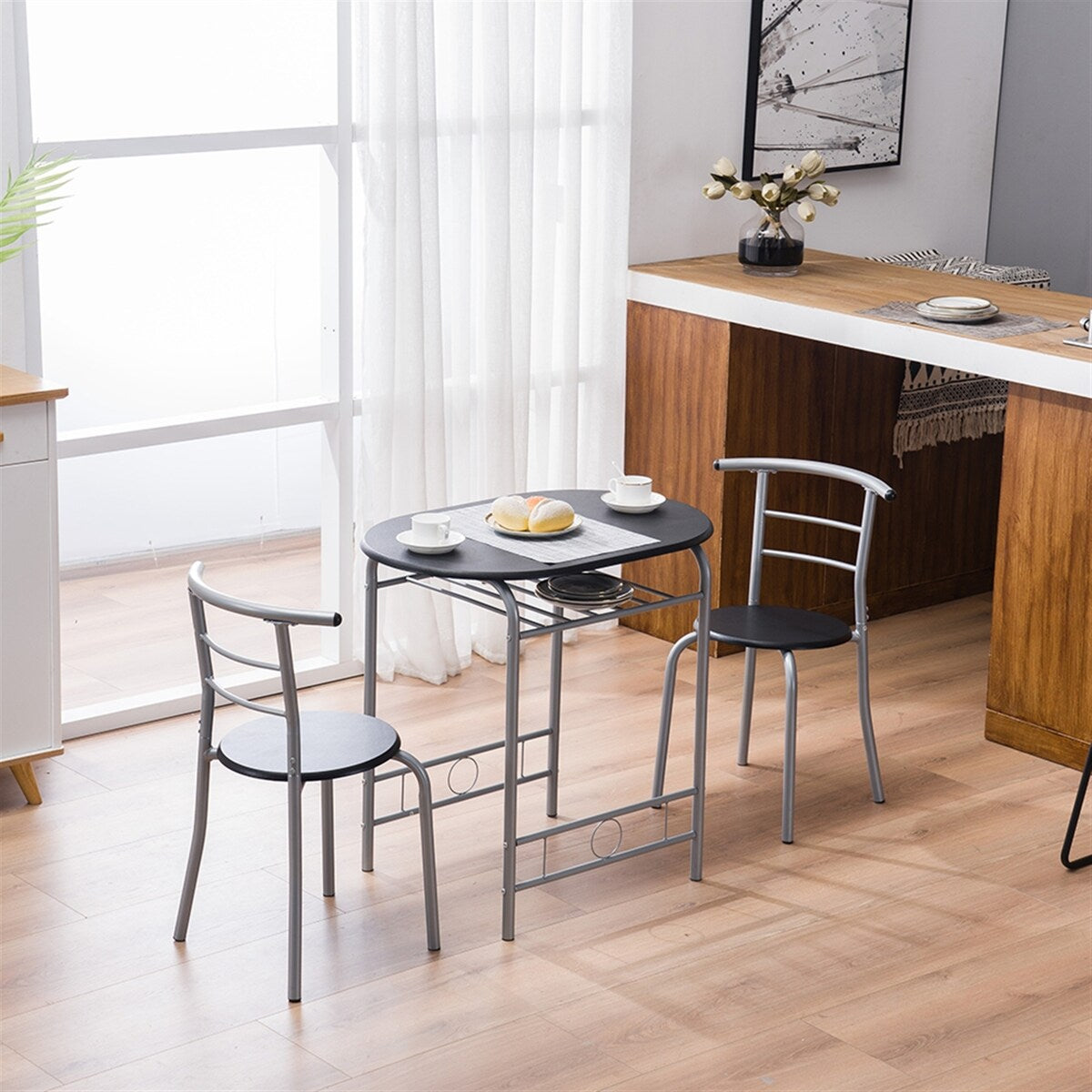 Breakfast Table Dining Table and Chair 3 Piece Set for Kitchen Living Dinning Room