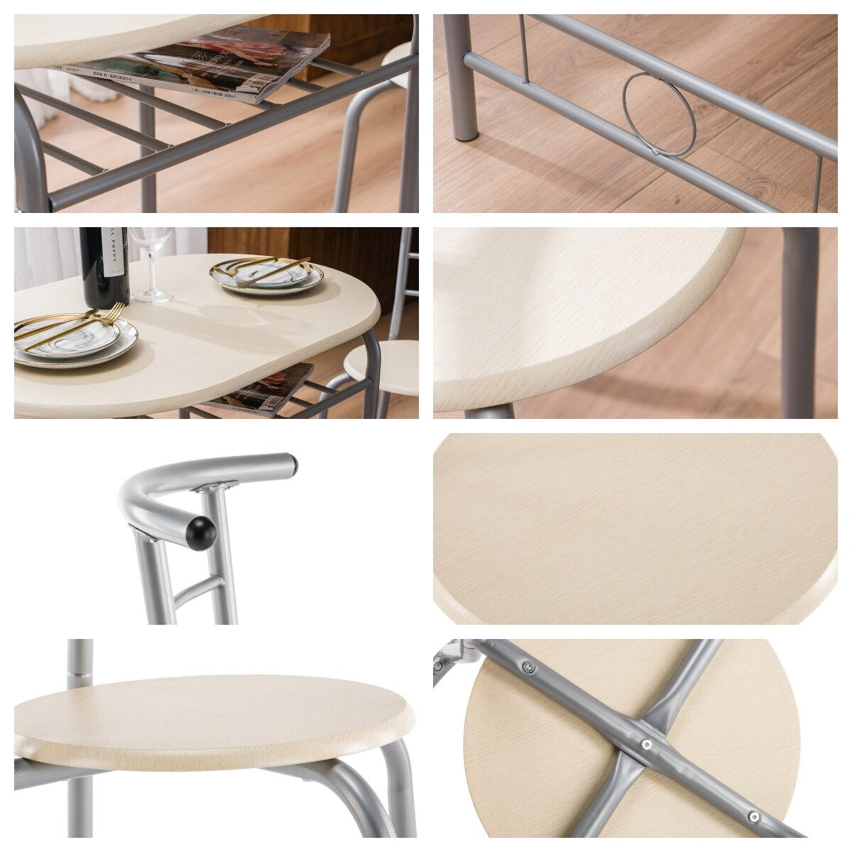 Breakfast Table Dining Table and Chair 3 Piece Set for Kitchen Living Dinning Room