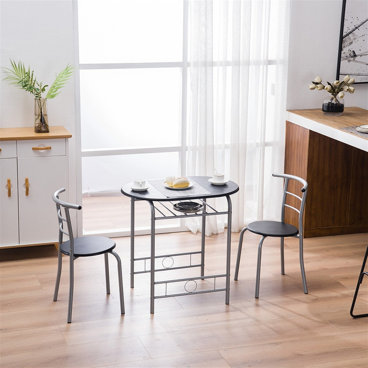 Breakfast Table Dining Table and Chair 3 Piece Set for Kitchen Living Dinning Room