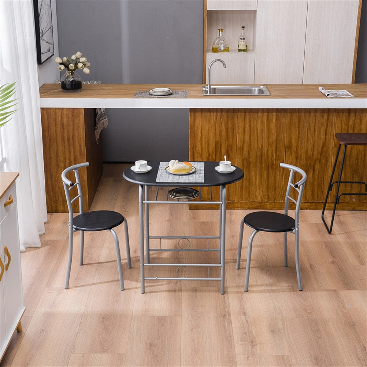 Breakfast Table Dining Table and Chair 3 Piece Set for Kitchen Living Dinning Room