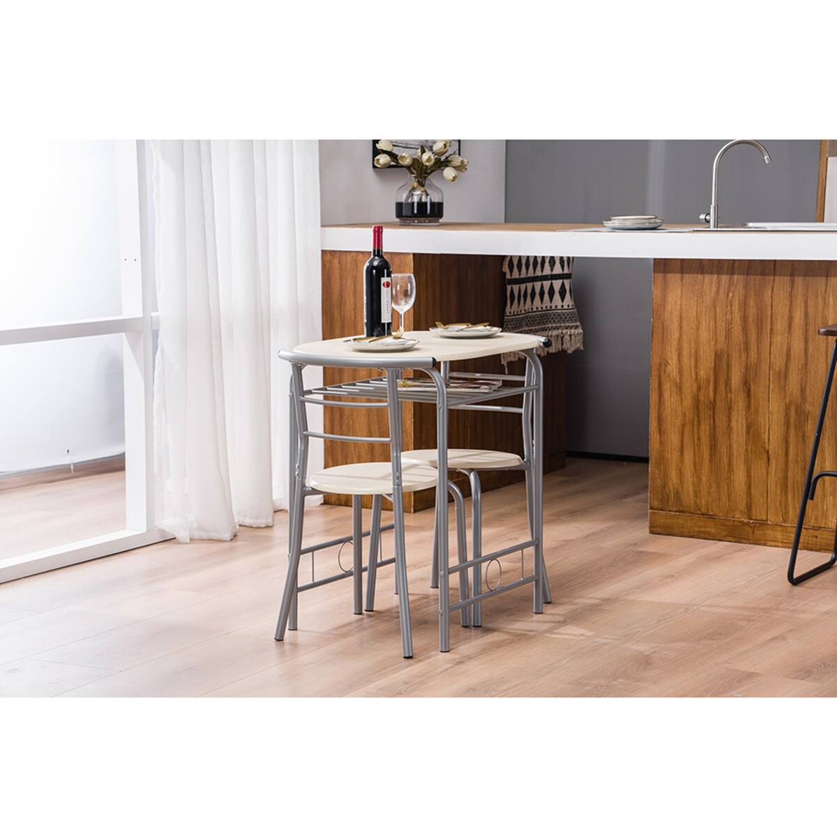 Breakfast Table Dining Table and Chair 3 Piece Set for Kitchen Living Dinning Room