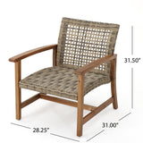 Breakwater Outdoor 5 Piece Wood and Wicker Chat Set with Fire Pit by Christopher Knight Home