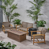 Breakwater Outdoor 5 Piece Wood and Wicker Chat Set with Fire Pit by Christopher Knight Home