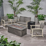 Breakwater Outdoor 5 Piece Wood and Wicker Chat Set with Fire Pit by Christopher Knight Home