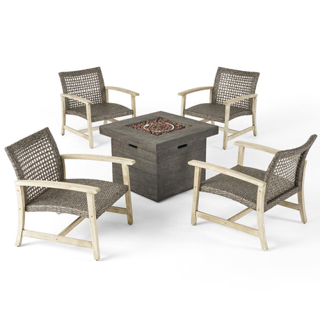 Breakwater Outdoor 5-piece Club Chairs and Fire Pit Set by Christopher Knight Home