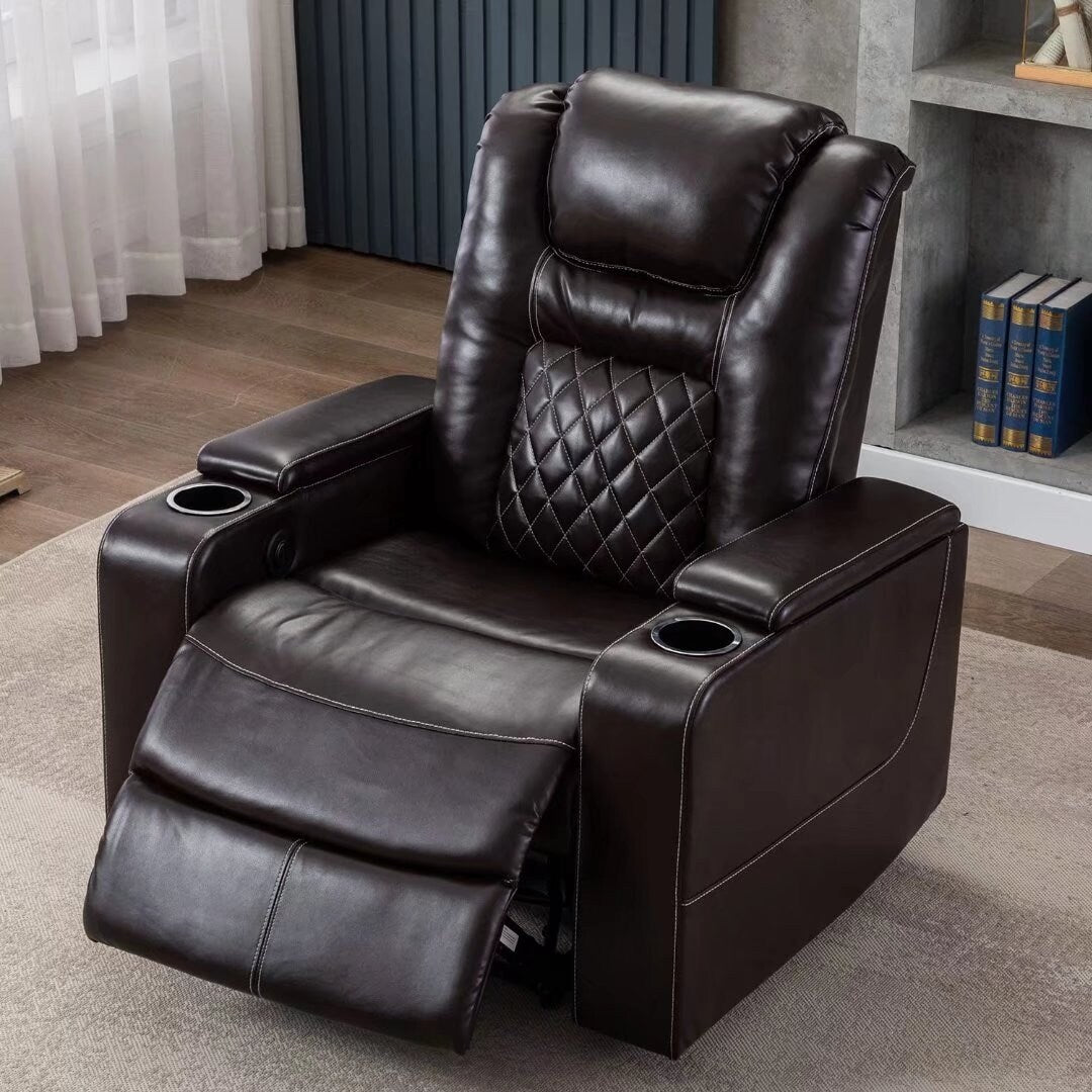Breathable Leather Home Theater Seating with with USB Ports and Cup Holders