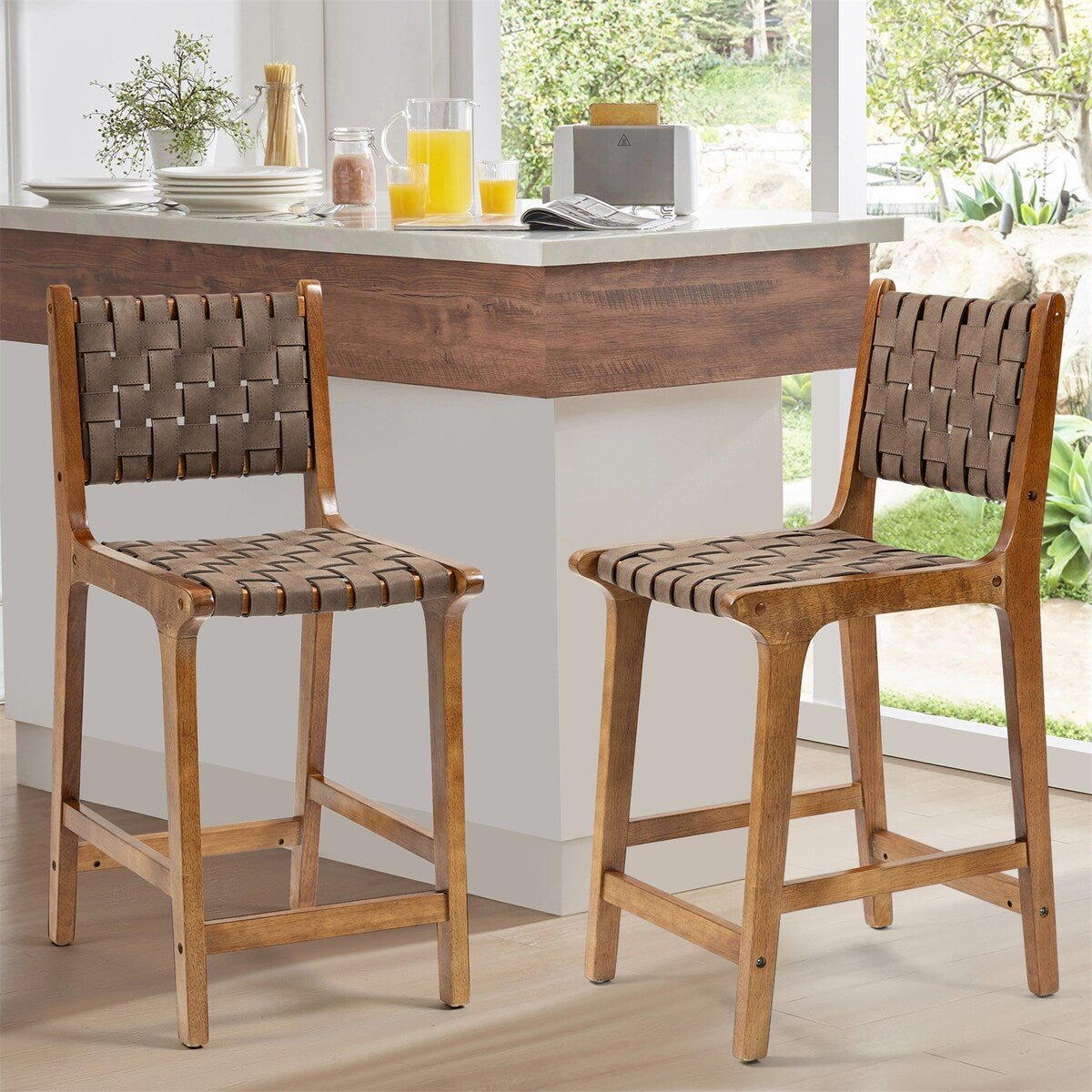 Breathe Leather Woven Counter Height Stool Set of 2