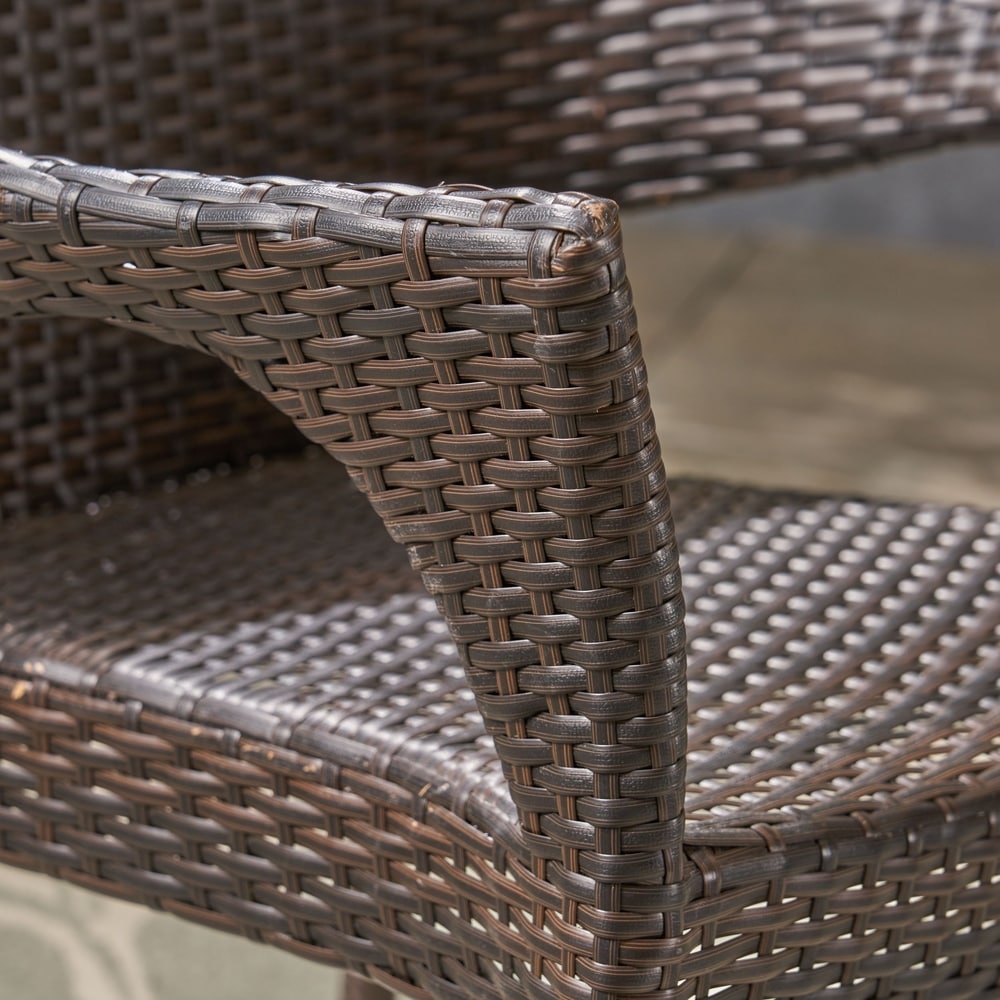 Brecken Outdoor 6 Piece Wood and Wicker Dining Set with Stacking Chairs and Bench by Christopher Knight Home