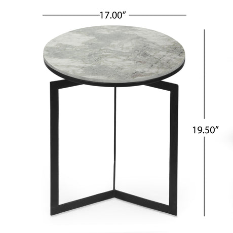 Brenizer Modern Glam Handcrafted Marble Top Side Table by Christopher Knight Home - 17.00" L x 17.00" W x 19.50" H