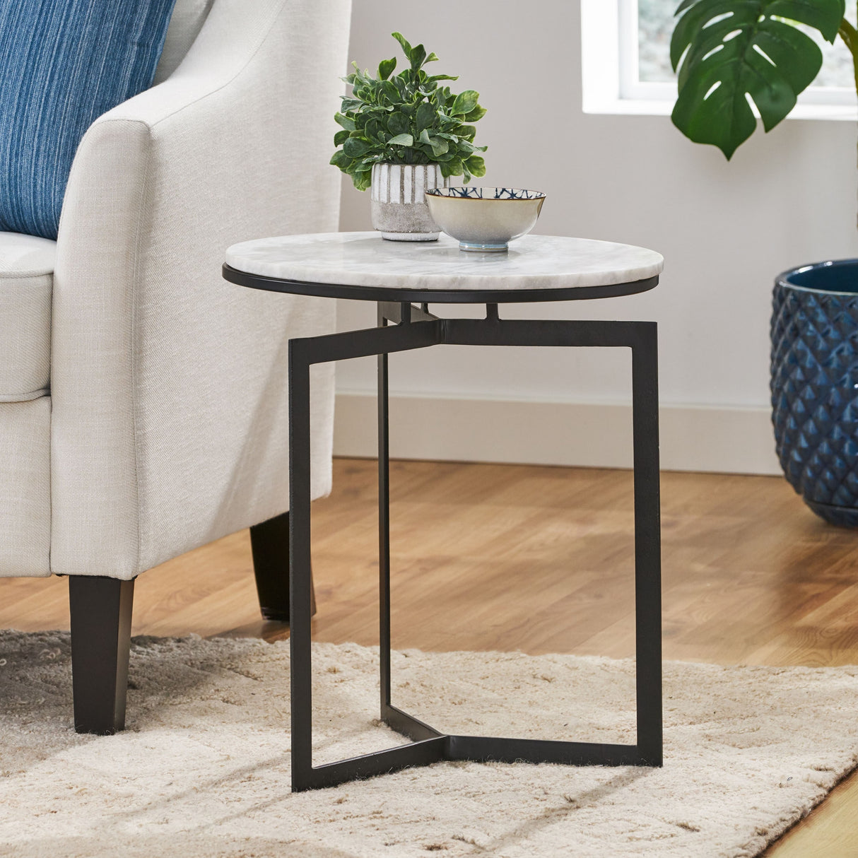 Brenizer Modern Glam Handcrafted Marble Top Side Table by Christopher Knight Home - 17.00" L x 17.00" W x 19.50" H