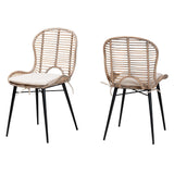 Brenna Modern Bohemian Rattan and Metal 2-Piece Dining Chair Set
