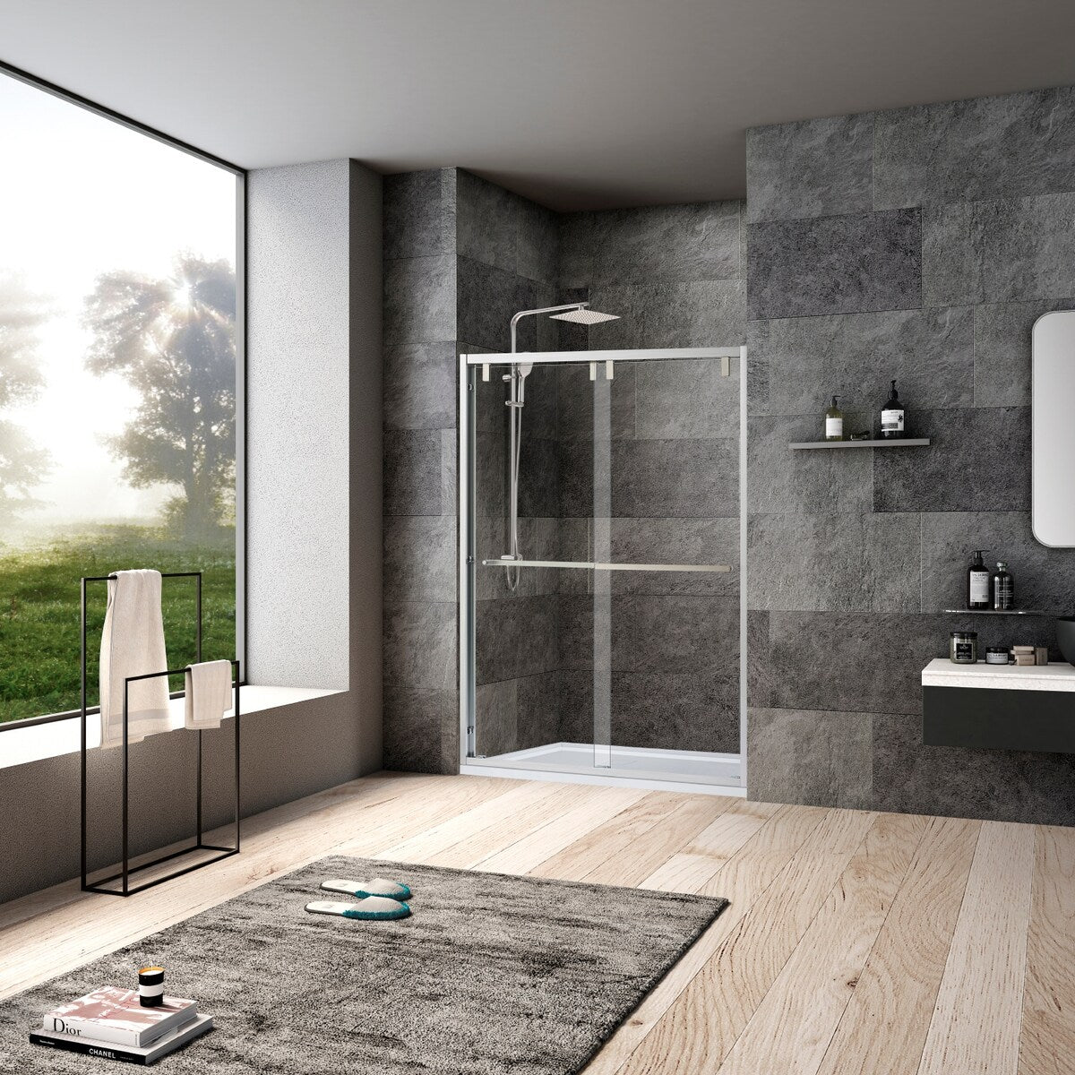 Brescia 56" W x 76" H Double Sliding Shower Door,Brushed Nickel - 56 inches