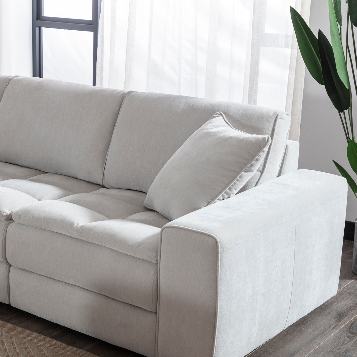 Roundhill Furniture Breton Contemporary Fabric Tufted 5 Piece Modular Sectional Sofa, Oyster