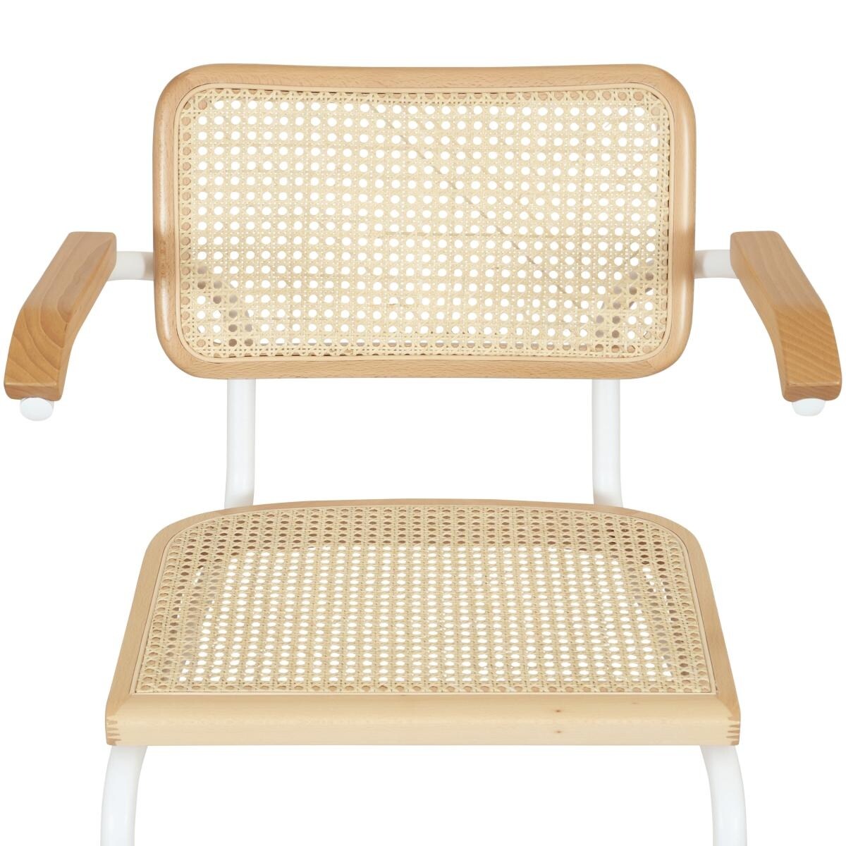 Breuer Chair Company Marcel Breuer Cesca Cane Cantilever Armchair Arm Chair w/ White Steel Frame (Various Wood & Cane Colors)